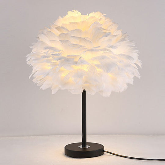 Modern Layered Flower Night Light with Feather Accent - 1-Head Table Lamp for Girls' Bedroom