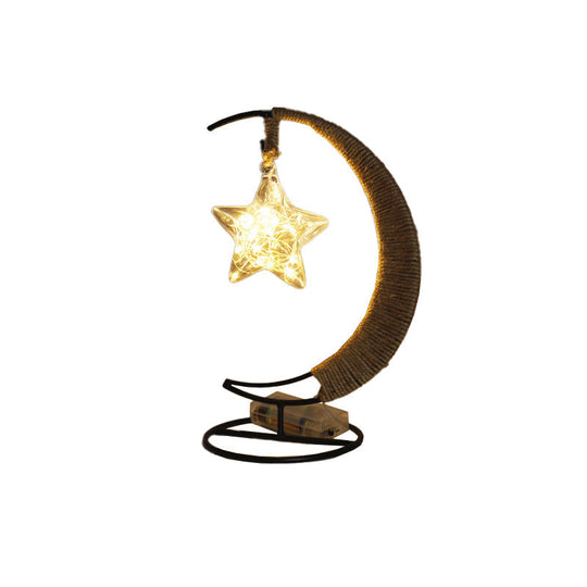 Iron Wire Crescent Table Night Lamp - Black LED Battery Powered Festive Light for Kids' Room Decor