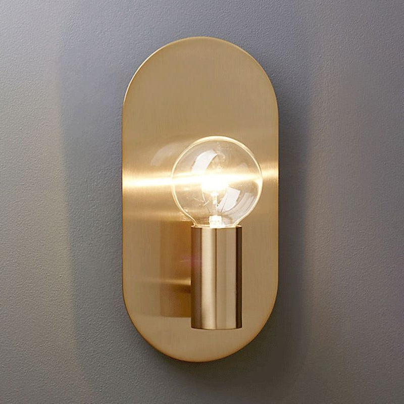 Modern Gold Finish Wall Sconce with Exposed Bulb Design and Oval Backplate