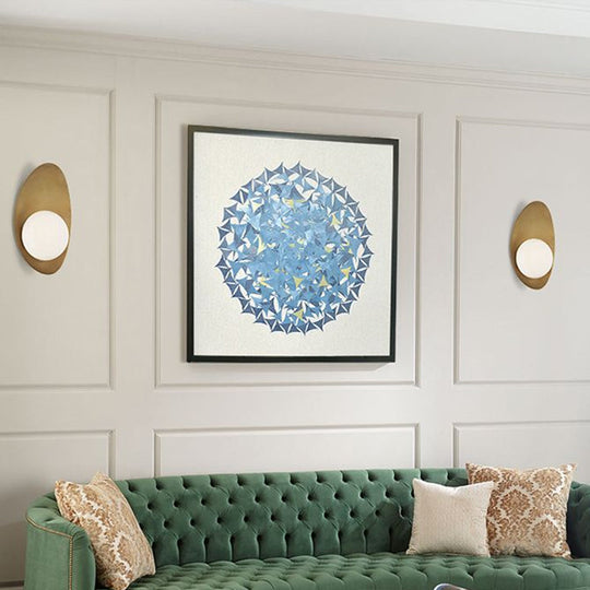 Vintage Brass Oval Wall Sconce Lamp with White Glass Shade - Postmodern Design