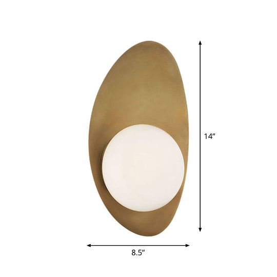 Vintage Brass Oval Wall Sconce Lamp with White Glass Shade - Postmodern Design