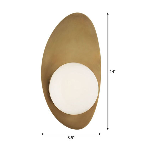 Vintage Brass Oval Wall Sconce Lamp with White Glass Shade - Postmodern Design