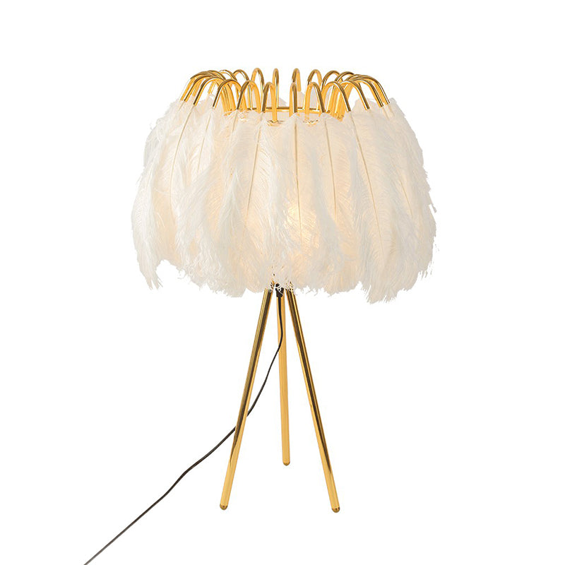 Feather Night Light: Elegant 1-Light Gold Table Lamp with Tripod Stand