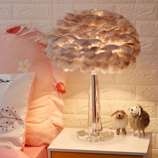Nordic Bedside Lamp with Feather Shade & Crystal Accent - 1-Light Table Light