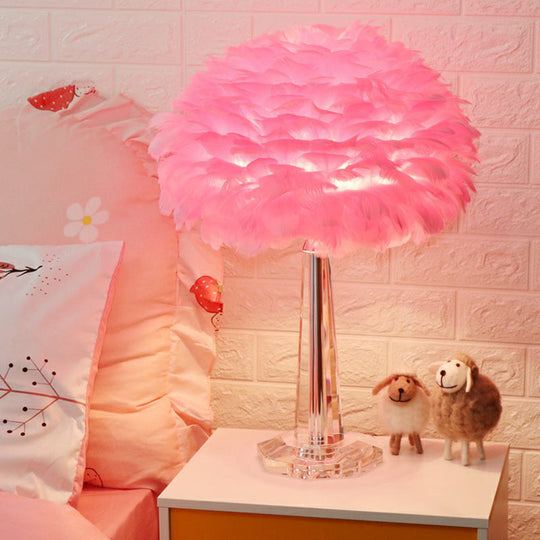Nordic Bedside Lamp with Feather Shade & Crystal Accent - 1-Light Table Light