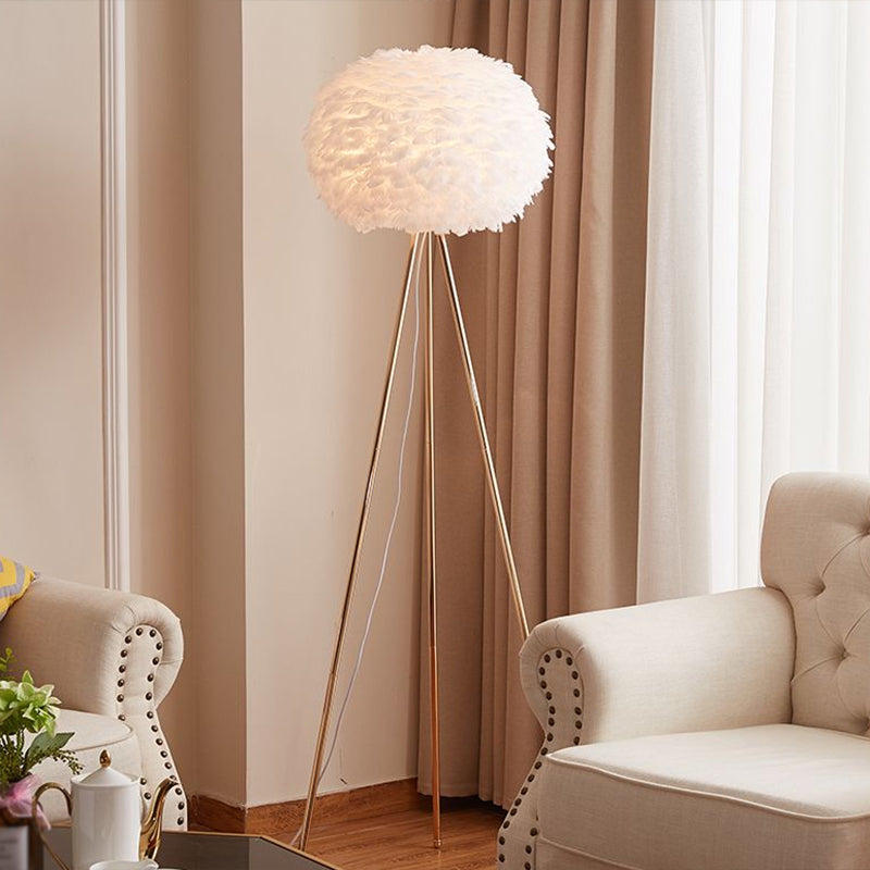 Nordic Feather Tripod Floor Lamp - Elegant Globe Light for Living Room