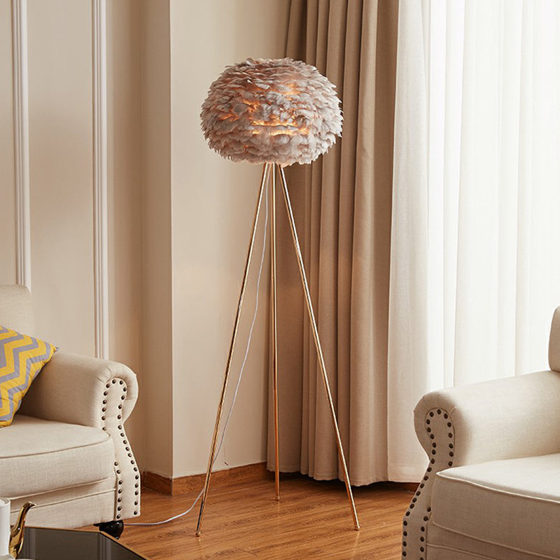 Nordic Feather Tripod Floor Lamp - Elegant Globe Light for Living Room