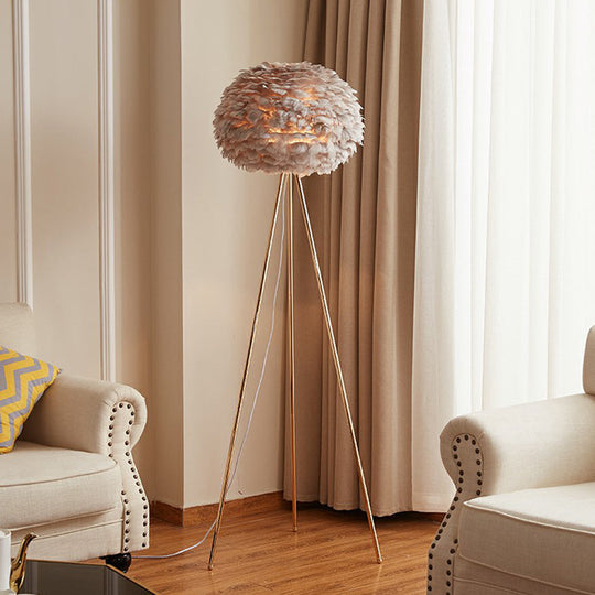 Nordic Feather Tripod Floor Lamp - Elegant Globe Light for Living Room