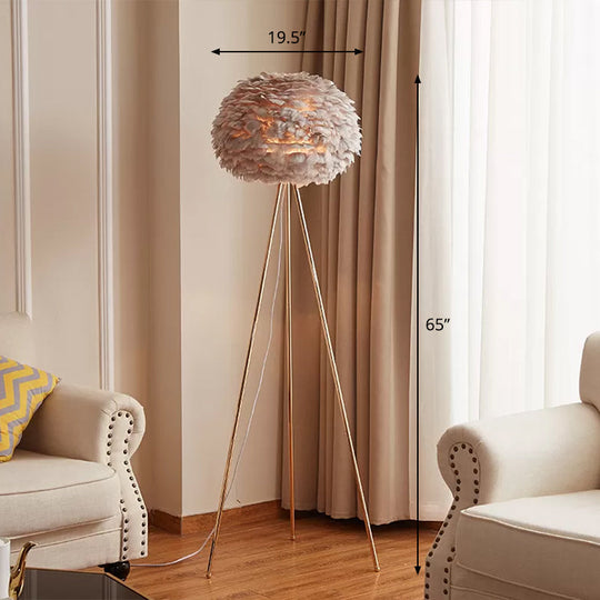 Nordic Feather Tripod Floor Lamp - Elegant Globe Light for Living Room