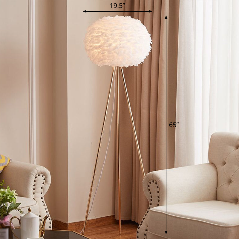 Nordic Feather Tripod Floor Lamp - Elegant Globe Light for Living Room