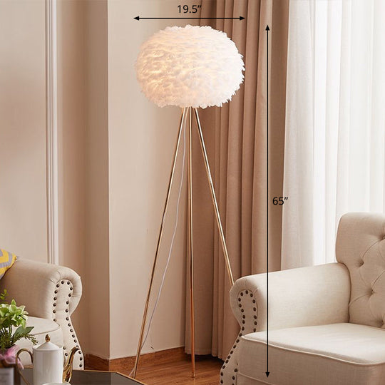 Nordic Feather Tripod Floor Lamp - Elegant Globe Light for Living Room