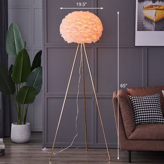 Nordic Feather Tripod Floor Lamp - Elegant Globe Light for Living Room