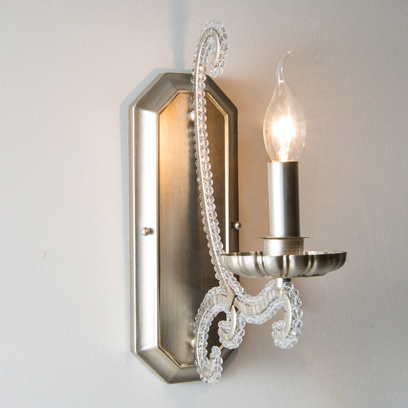 Silver Crystal Beaded Wall Lighting Fixture: Elegant Rustic Candlestick Lamp for Corridor