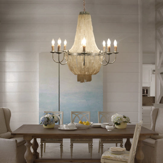 Traditional Shell Chandelier Light -- Chrome Empire Shape, 8 Lights for Dining Room Ceiling