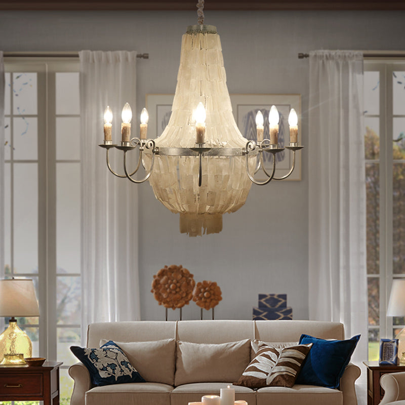 Traditional Shell Chandelier Light -- Chrome Empire Shape, 8 Lights for Dining Room Ceiling