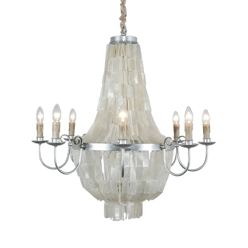 Traditional Shell Chandelier Light -- Chrome Empire Shape, 8 Lights for Dining Room Ceiling