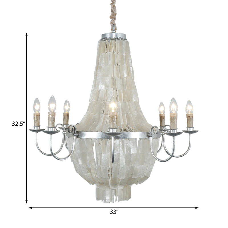 Traditional Shell Chandelier Light -- Chrome Empire Shape, 8 Lights for Dining Room Ceiling