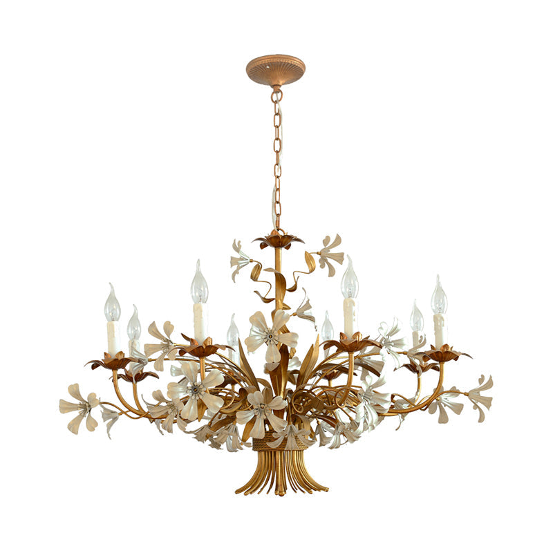 Traditional Brass Chandelier with 8 Lights - Elegant Metal Flower Hanging Fixture for Living Room