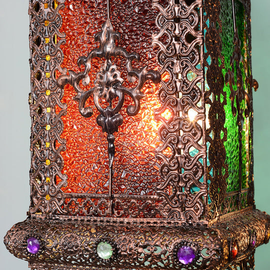 Rustic Lantern Floor Lamp with Ivy Decor - Metal Stand, 2 Bulbs, Brown - Ideal for Living Rooms