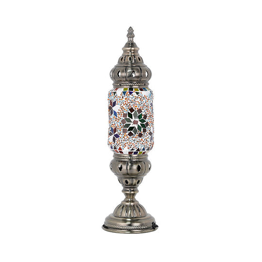 Mosaic Glass Night Light with Mediterranean Tubular Design - Nickel Finish for Bedroom