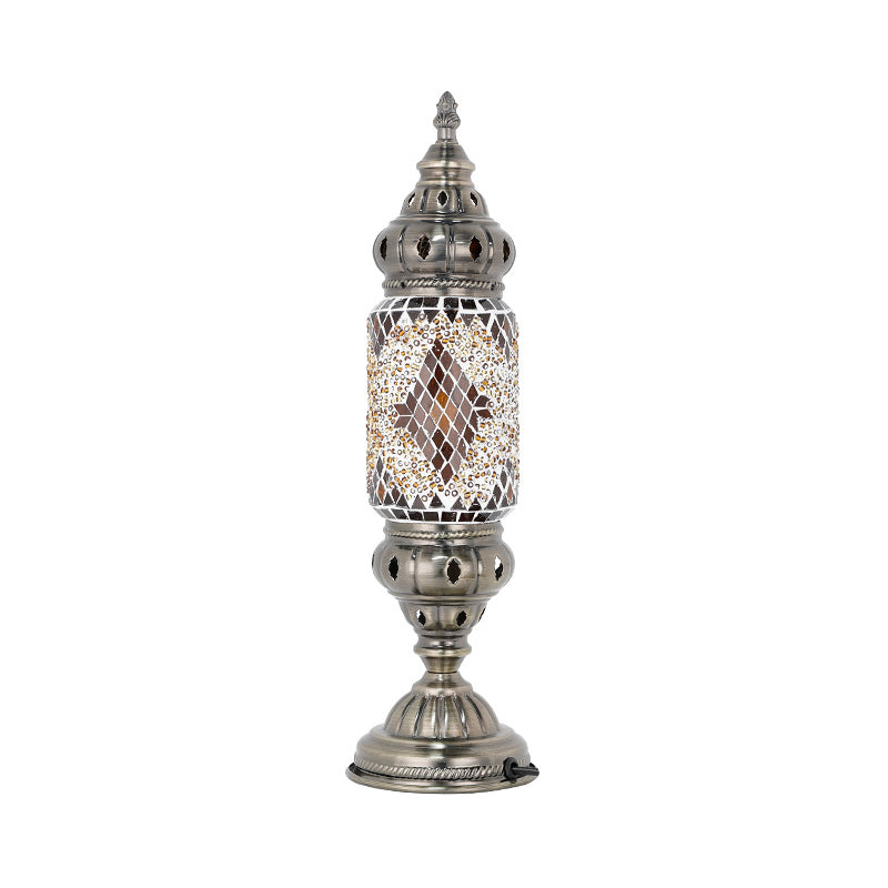 Mosaic Glass Night Light with Mediterranean Tubular Design - Nickel Finish for Bedroom