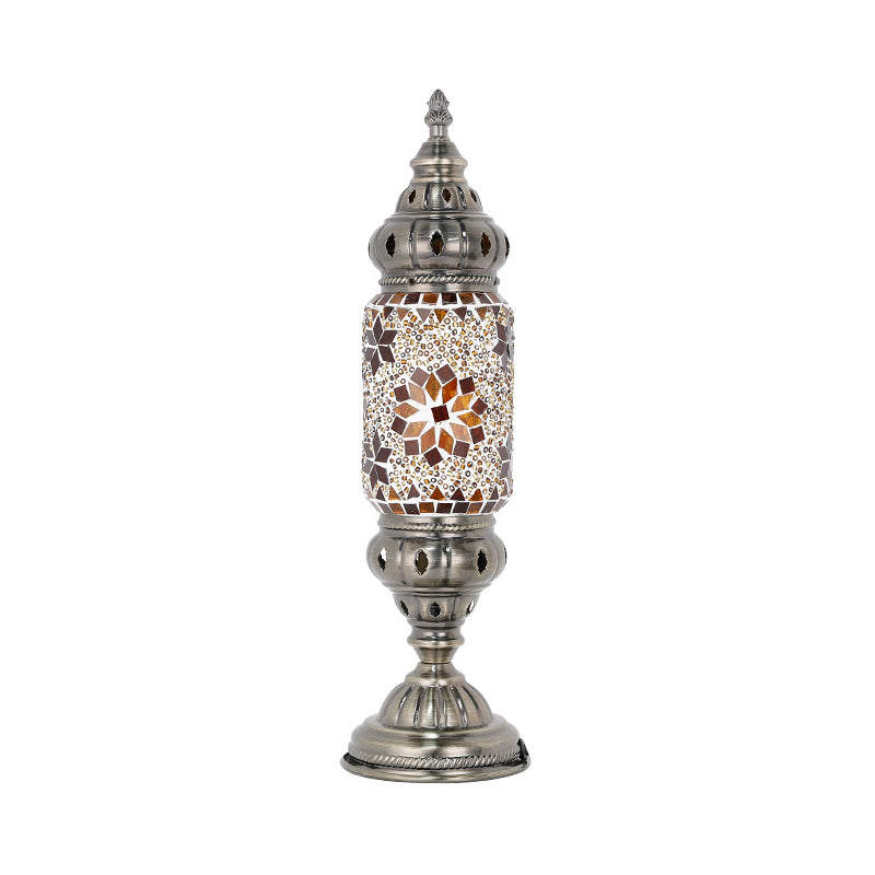 Mosaic Glass Night Light with Mediterranean Tubular Design - Nickel Finish for Bedroom