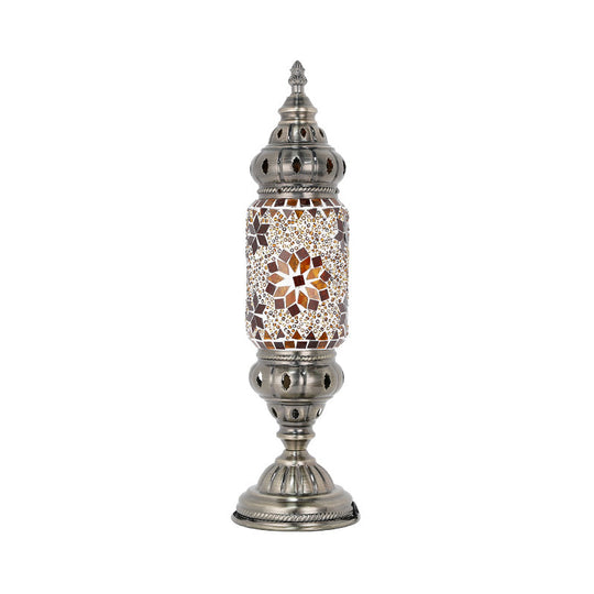 Mosaic Glass Night Light with Mediterranean Tubular Design - Nickel Finish for Bedroom