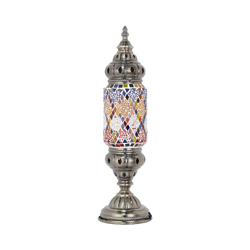 Mosaic Glass Night Light with Mediterranean Tubular Design - Nickel Finish for Bedroom