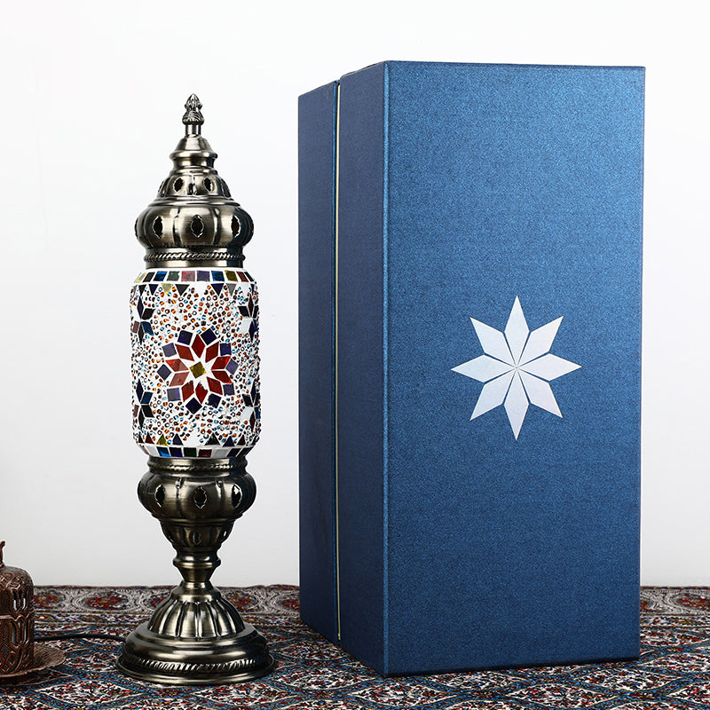 Mosaic Glass Night Light with Mediterranean Tubular Design - Nickel Finish for Bedroom