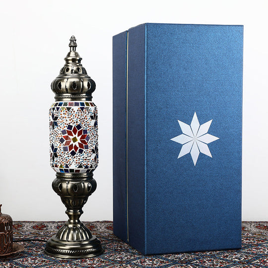 Mosaic Glass Night Light with Mediterranean Tubular Design - Nickel Finish for Bedroom