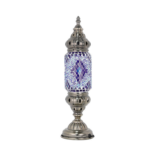 Mosaic Glass Night Light with Mediterranean Tubular Design - Nickel Finish for Bedroom