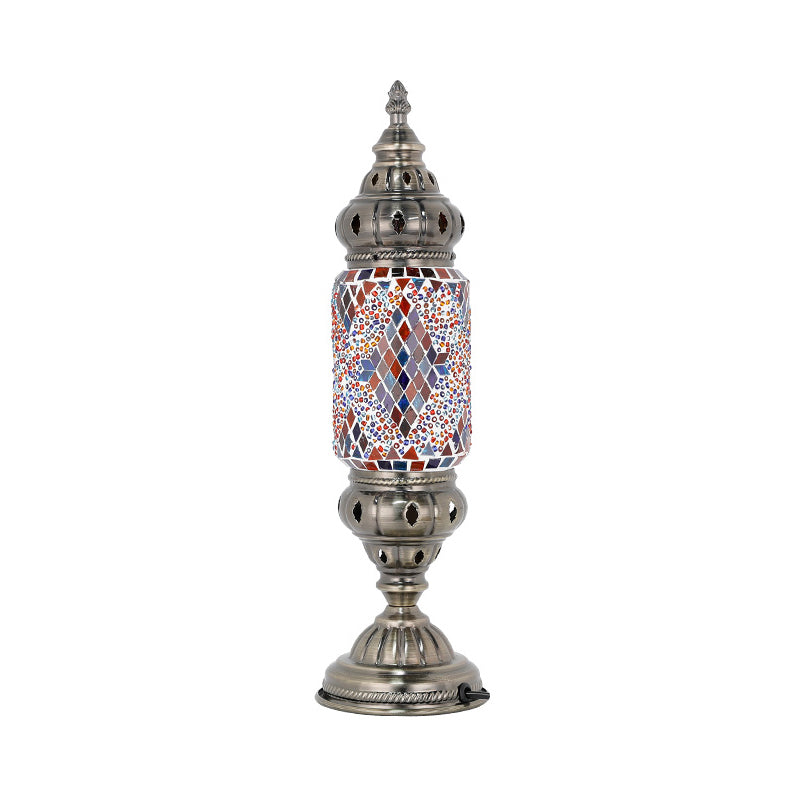Mosaic Glass Night Light with Mediterranean Tubular Design - Nickel Finish for Bedroom