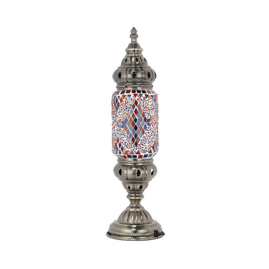Mosaic Glass Night Light with Mediterranean Tubular Design - Nickel Finish for Bedroom