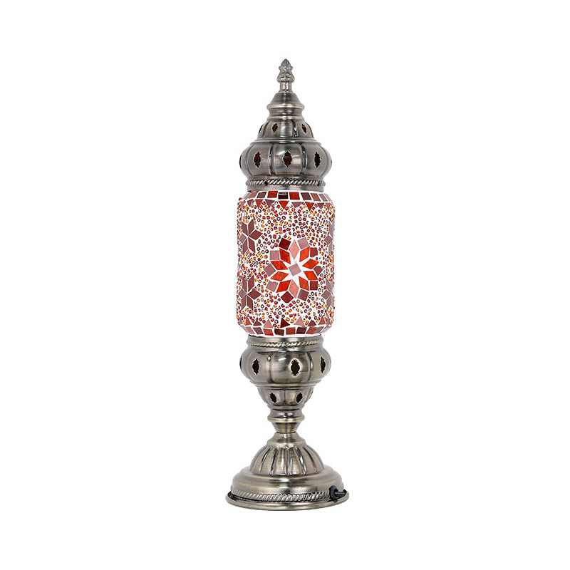 Mosaic Glass Night Light with Mediterranean Tubular Design - Nickel Finish for Bedroom