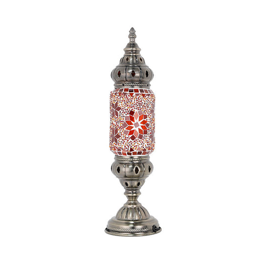 Mosaic Glass Night Light with Mediterranean Tubular Design - Nickel Finish for Bedroom