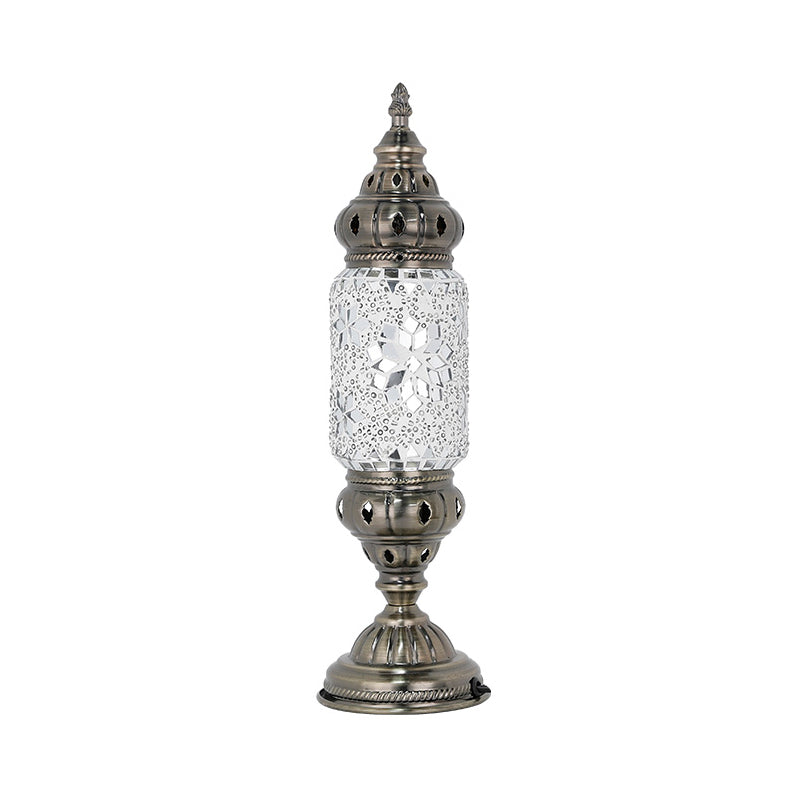 Mosaic Glass Night Light with Mediterranean Tubular Design - Nickel Finish for Bedroom