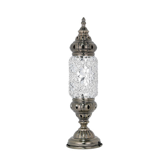 Mosaic Glass Night Light with Mediterranean Tubular Design - Nickel Finish for Bedroom