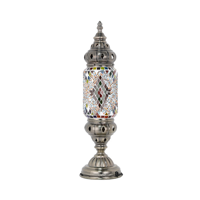 Mosaic Glass Night Light with Mediterranean Tubular Design - Nickel Finish for Bedroom
