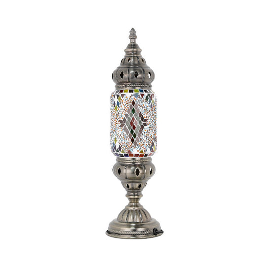 Mosaic Glass Night Light with Mediterranean Tubular Design - Nickel Finish for Bedroom
