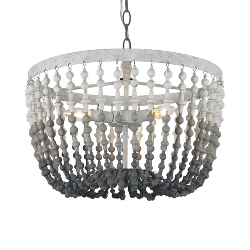Rustic Wood Beaded Chandelier: Bedroom Hanging Light Fixture with 3 Lights in Black