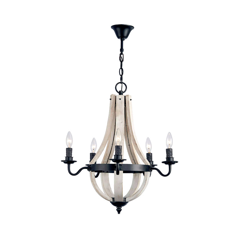 Traditional 5-Light Wood Empire Chandelier Lamp for Dining Room Ceiling