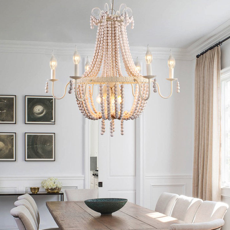 Rustic Empire Wood Strand Chandelier: White Pendant Ceiling Light with 9 Lights for Dining Room