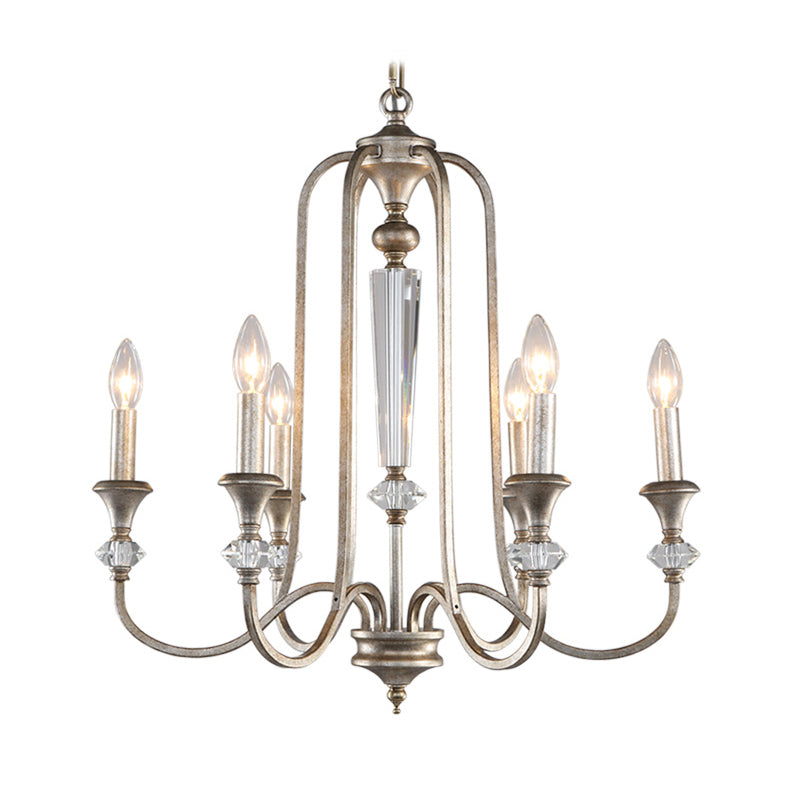 Rustic Metal Chandelier: 6-Light Candle Pendant with Aged Silver Finish - Ideal for Living Room Ceiling