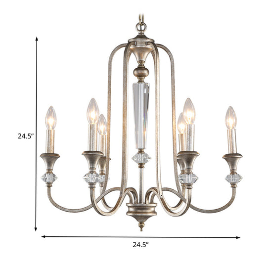 Rustic Metal Chandelier: 6-Light Candle Pendant with Aged Silver Finish - Ideal for Living Room Ceiling