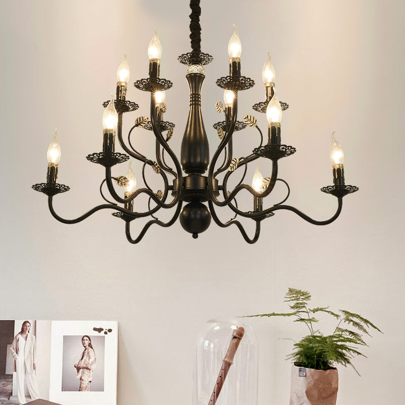 Rustic Black/Gold Metal Pendant Chandelier - 5/12/16 Lights - Elegant Dining Room Ceiling Fixture