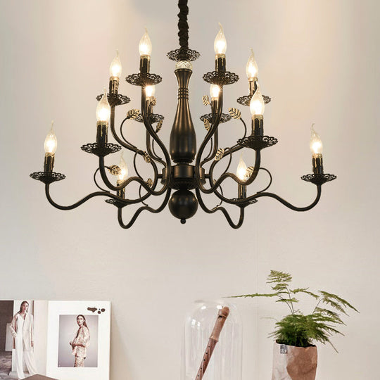 Rustic Black/Gold Metal Pendant Chandelier - 5/12/16 Lights - Elegant Dining Room Ceiling Fixture