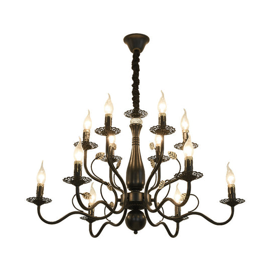 Rustic Black/Gold Metal Pendant Chandelier - 5/12/16 Lights - Elegant Dining Room Ceiling Fixture