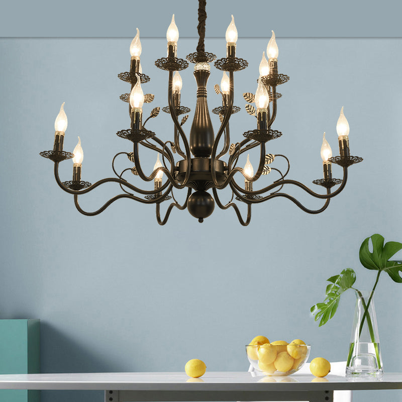 Rustic Black/Gold Metal Pendant Chandelier - 5/12/16 Lights - Elegant Dining Room Ceiling Fixture