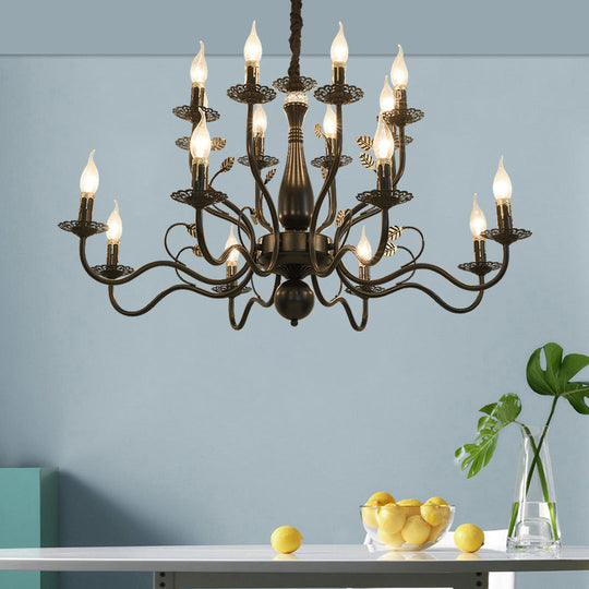 Rustic Black/Gold Metal Pendant Chandelier - 5/12/16 Lights - Elegant Dining Room Ceiling Fixture