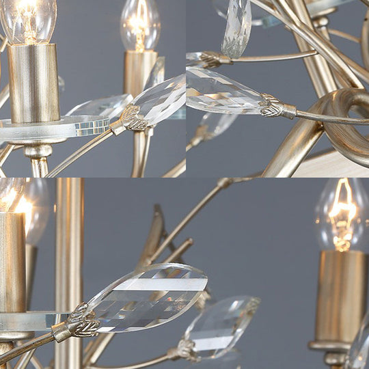 Vintage Branch Metal and Crystal Champagne Island Pendant Light with 8 Lights